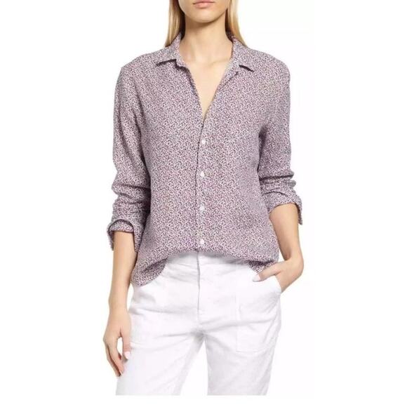 Frank & Eileen Barry Button Up Shirt in Red White Blue Ditsy Floral - Picture 1 of 13